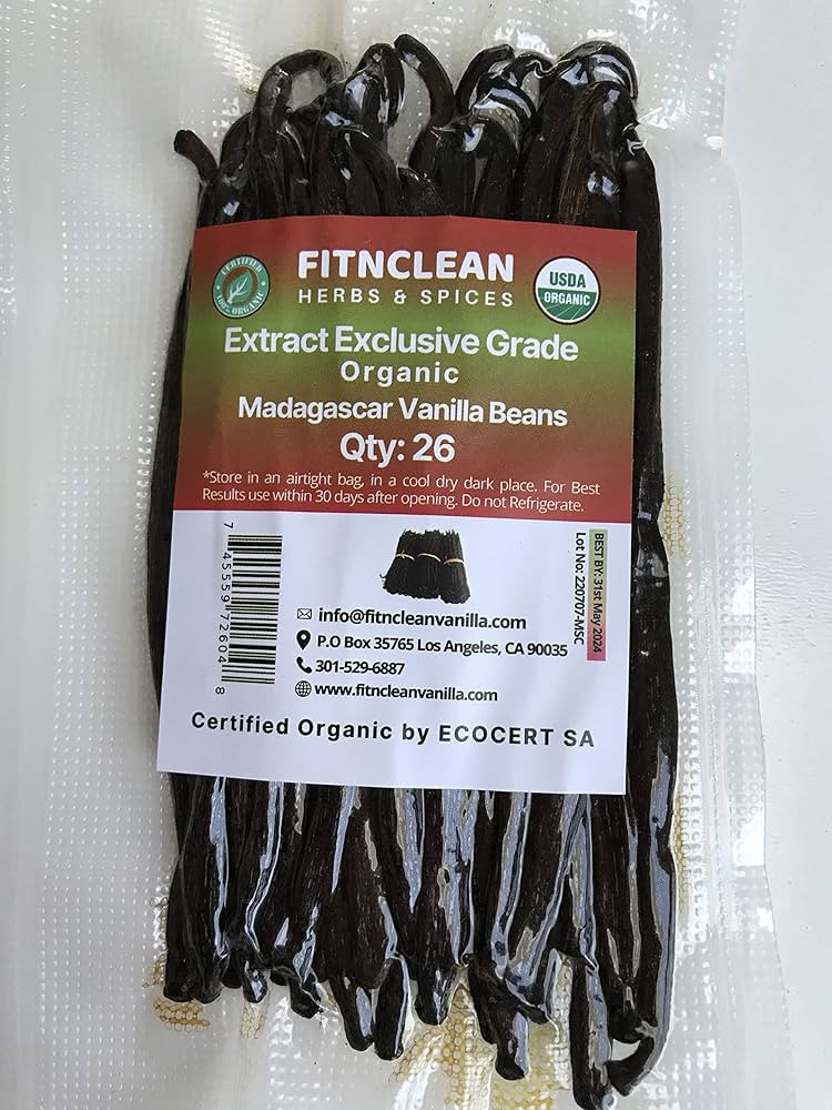 26 Organic Madagascar Vanilla Beans Extract Exclusive Grade B| 4.5" - 5.5" by FITNCLEAN VANILLA| ... | Amazon (US)