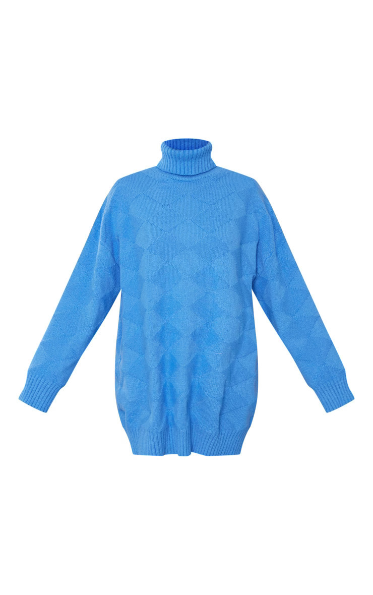 Bright Blue Diamond Knitted Oversized Sweatshirt Dress | PrettyLittleThing US
