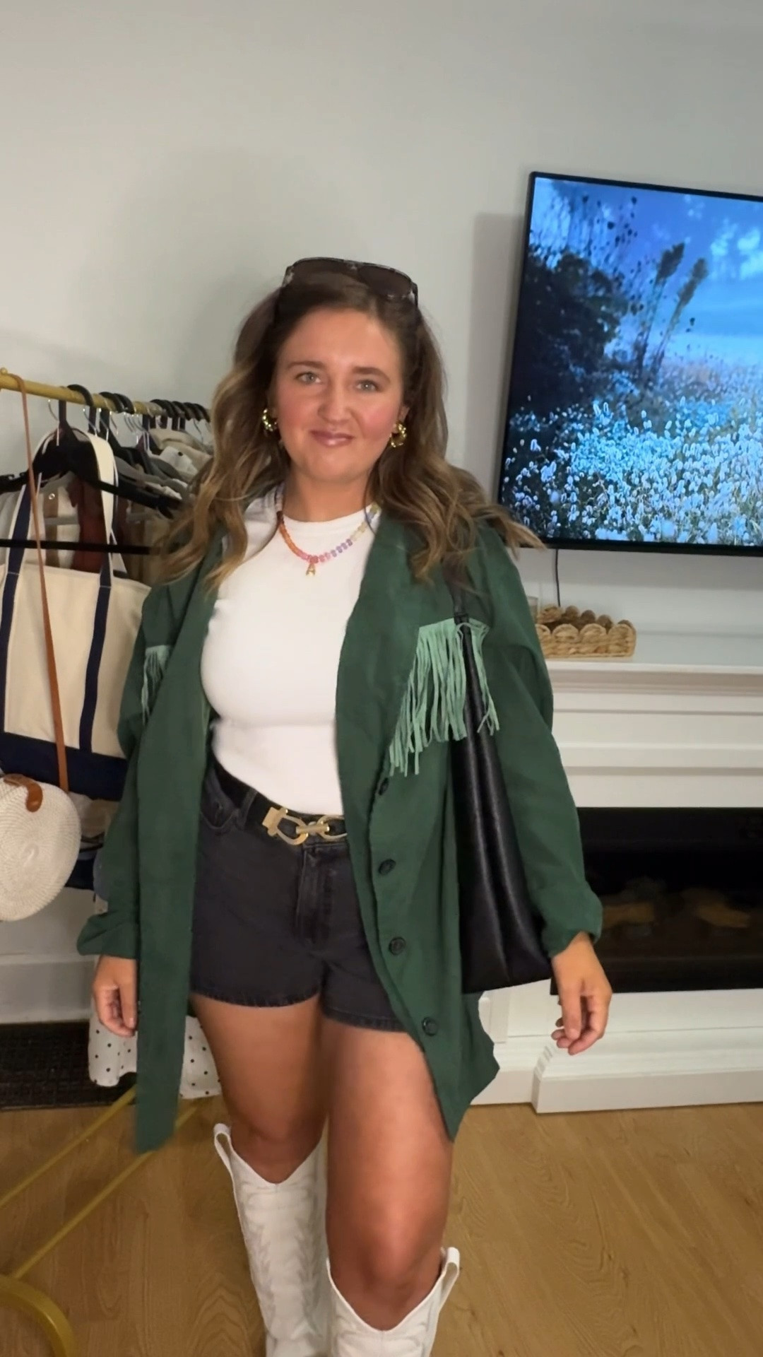 Western outfit idea from Walmart 🤠✨ This fringe shacket styled with black denim shorts and white cowboy boots is giving the perfect country concert outfit for summer. Cute, affordable, and easy to recreate for concerts, Nashville trips, fairs, or girls nights out 🤍 Linking everything on my LTK!

#LTKStyle #WalmartFashion #WesternStyle #CountryConcertOutfit #CowgirlStyle #FringeJacket #WalmartFinds #AffordableFashion #SummerOutfit #ConcertOutfit #CowgirlBoots #OOTD #CountryGirlStyle #WesternFashion #LTKFashion #BlackDenimShorts #CountryConcertStyle #NashvilleStyle #SouthernStyle #FashionFinds

#LTKgrwm #LTKootd #LTKSeasonal