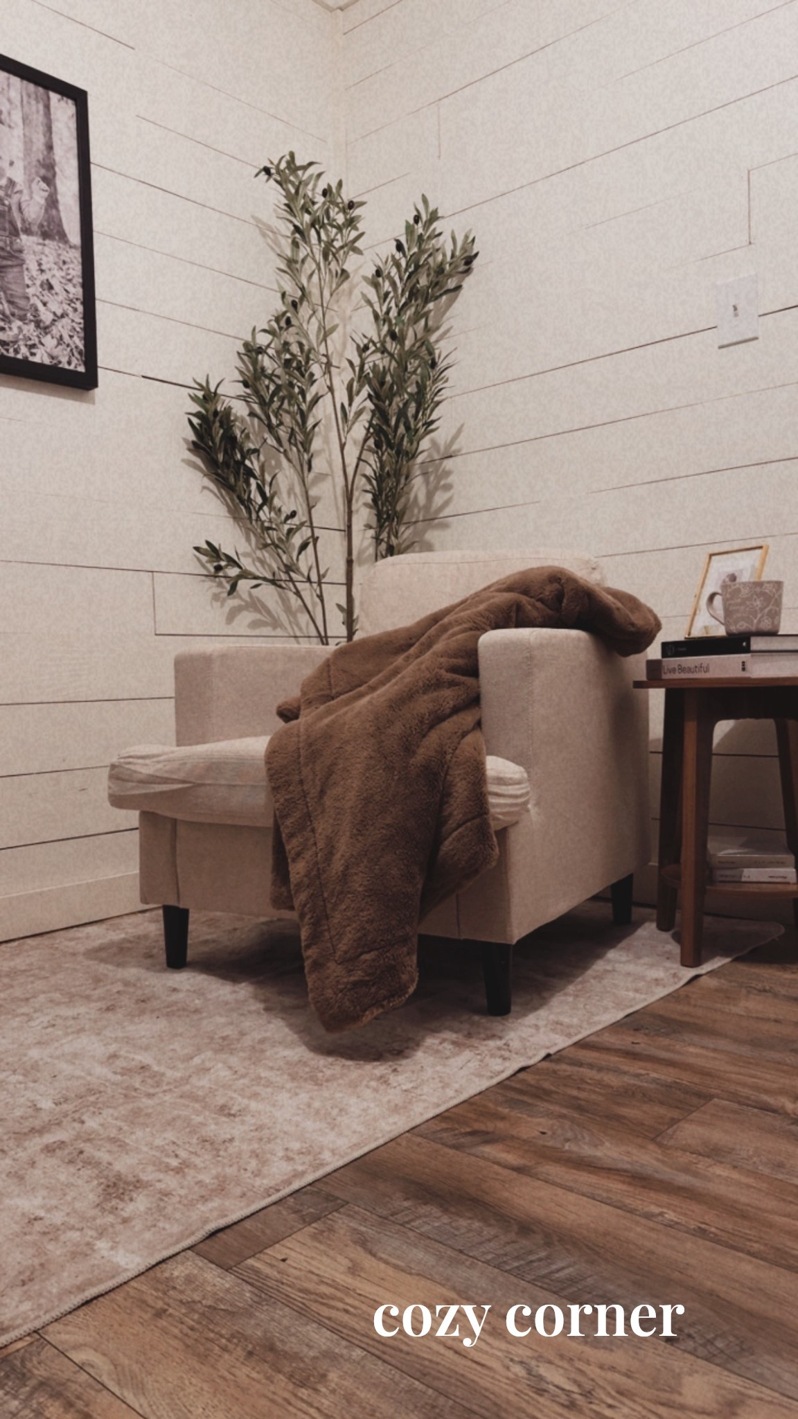 Amazon home 
Cozy quiet corner 
Chair | table | olive tree | stack books 



#LTKHome #LTKmorningroutine #LTKmomlife