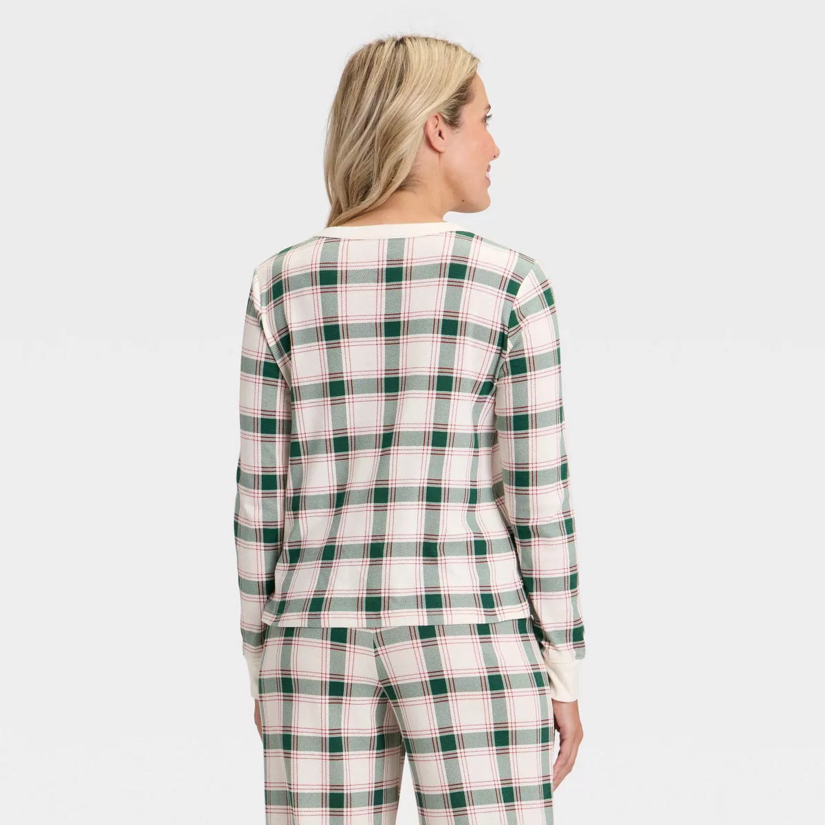 Women's Plaid Ribbed Long Sleeve Holiday Matching Family Pajama Shirt - Wondershop™ Cream | Target