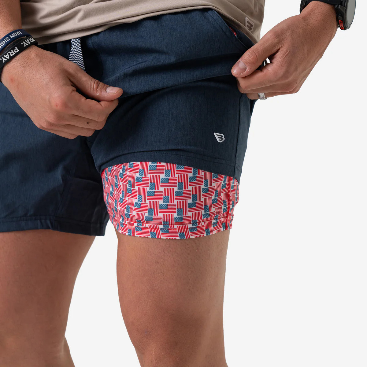 Athletic Short - Heather Navy - American Flag Liner | BURLEBO