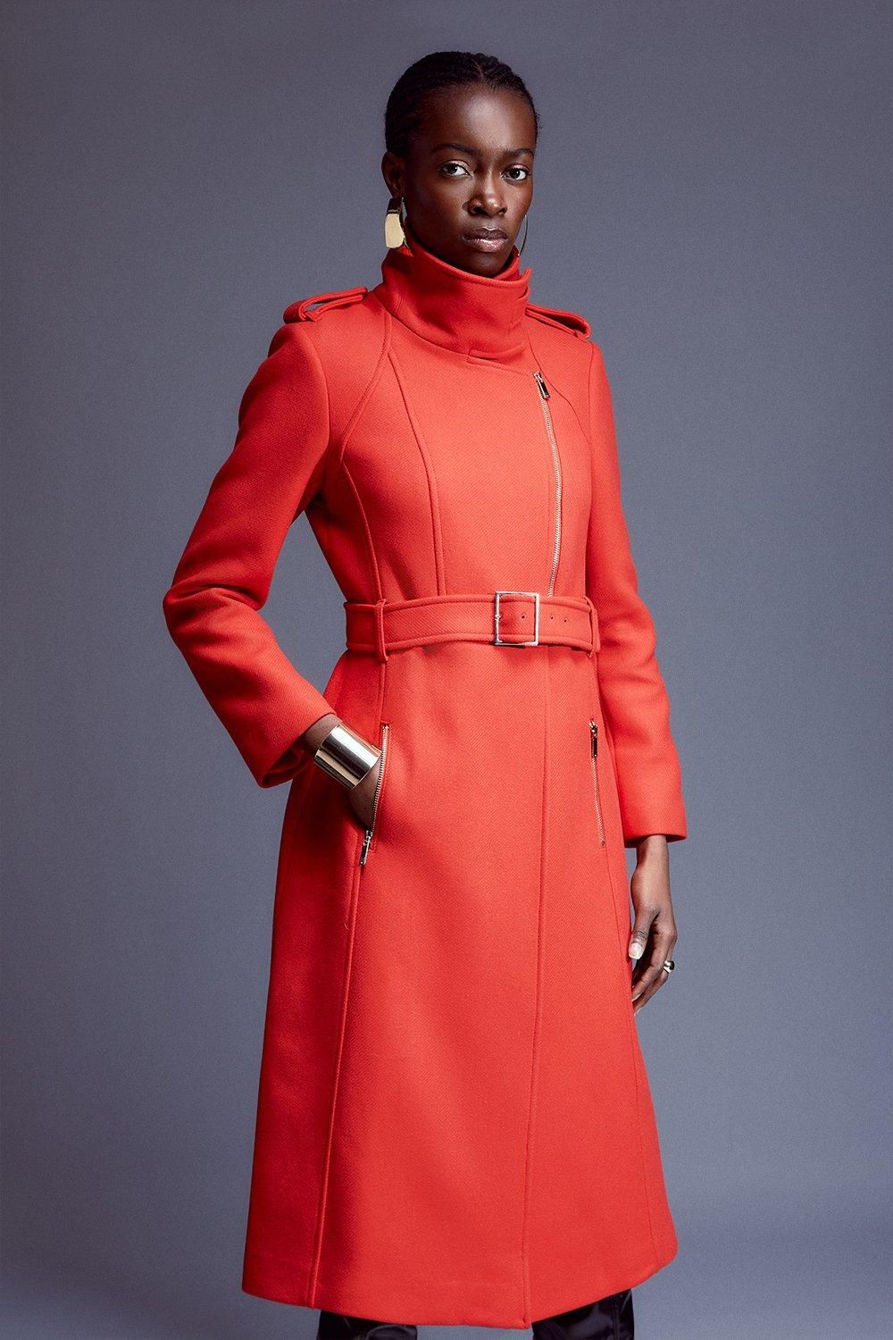 Jackets & Coats | Italian Manteco Wool Blend High Neck Belted Coat | KarenMillen | Debenhams UK