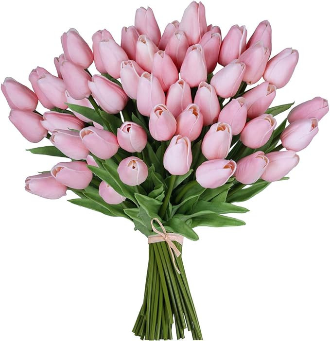 20 Pcs Artificial Pink Tulips Flowers Faux Tulip Stems PU Real Touch Tulips for Easter Spring Wre... | Amazon (US)