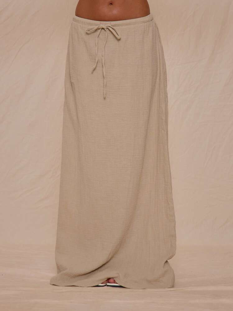 MUSERA Maxi Tie Waist Linen Loose Skirt For Spring Summer Vacation Beach Cover Up Soft Serve | SHEIN