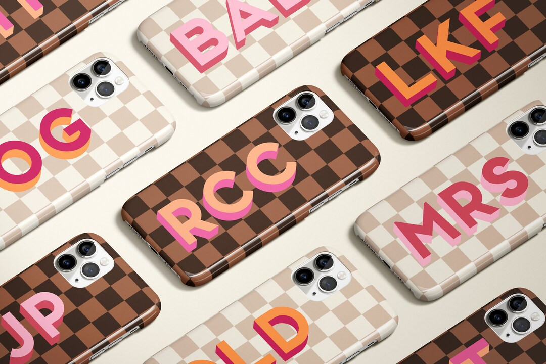 Check Shadow Monogram Personalized Name Initial iPhone 15 Case Checkered Custom iPhone 13 Pro Cas... | Etsy (US)