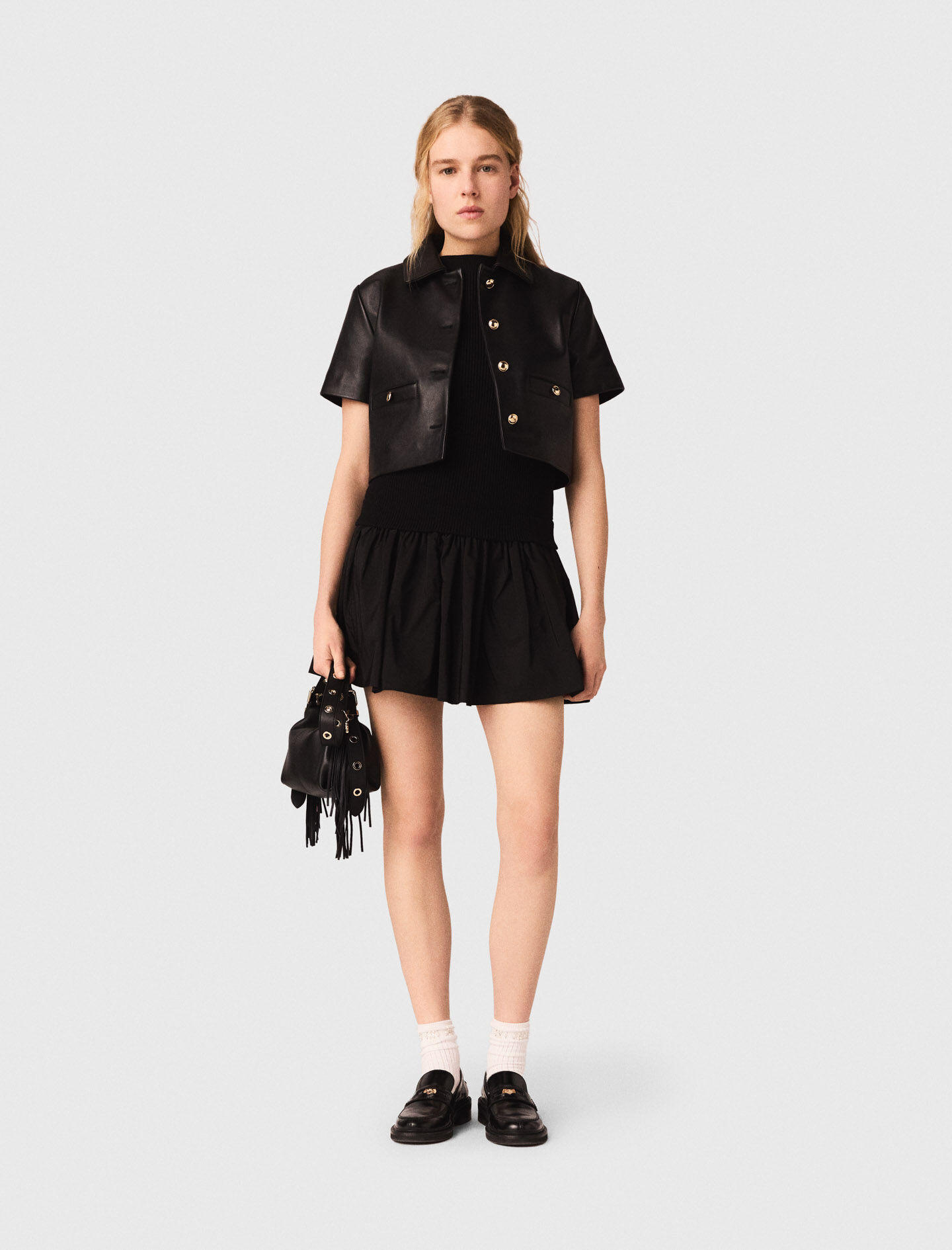 Cropped leather jacket | Maje US