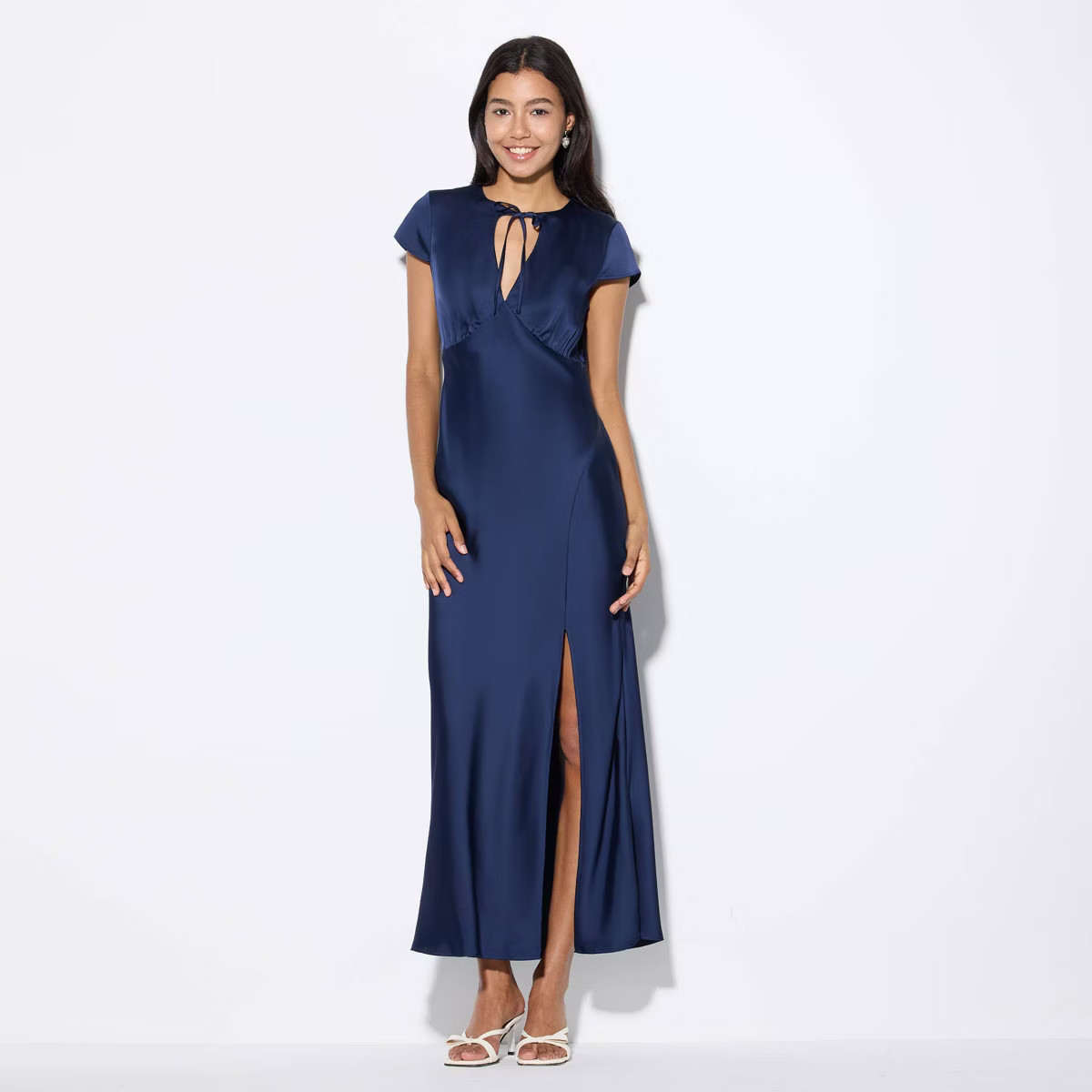 Women's Cap Sleeve Tie-Front Maxi Empire Waist Dress - Wild Fable™ Navy Blue M | Target