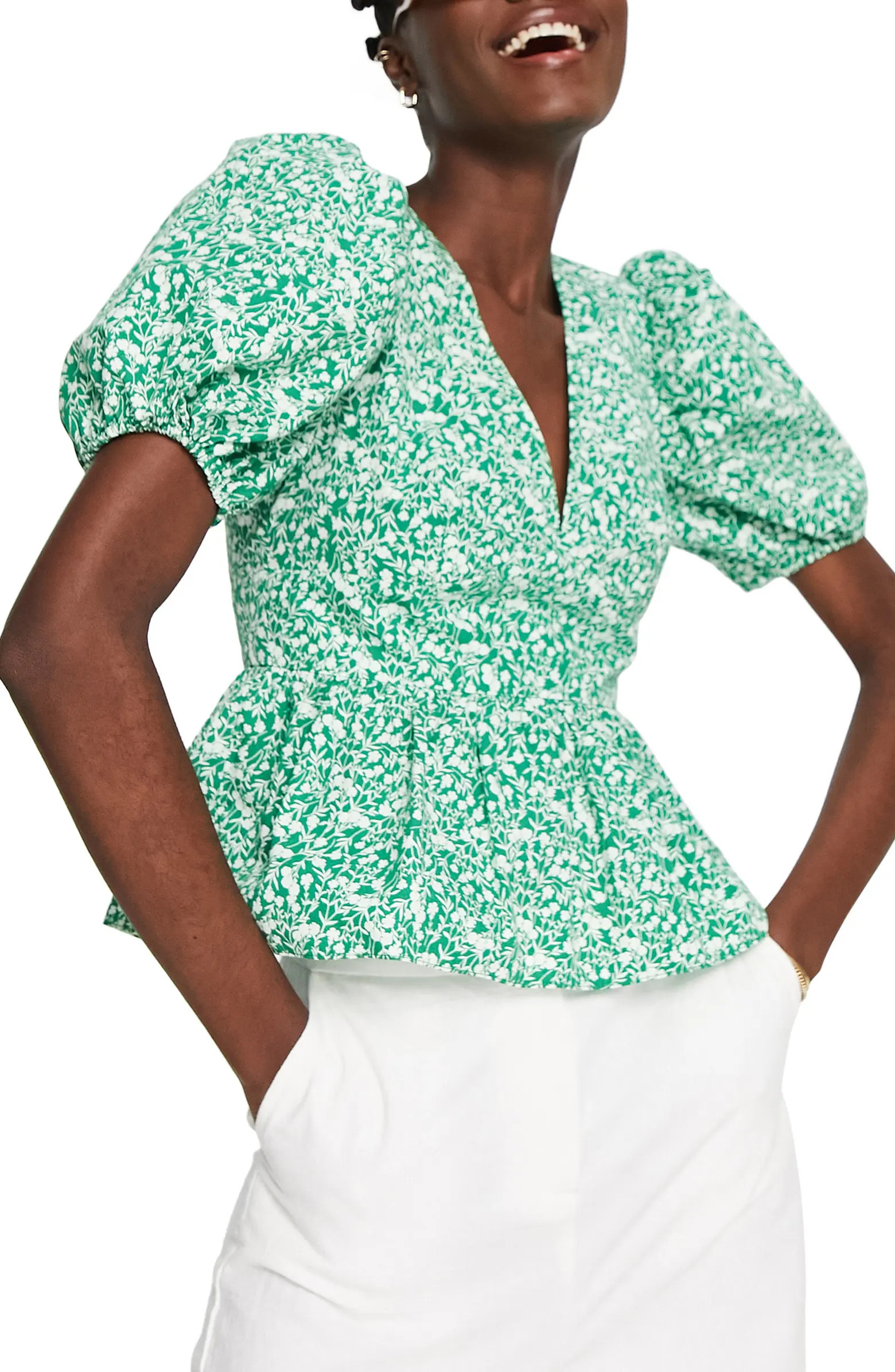 Topshop Ditsy Floral Print Cotton Peplum Blouse | Nordstrom | Nordstrom