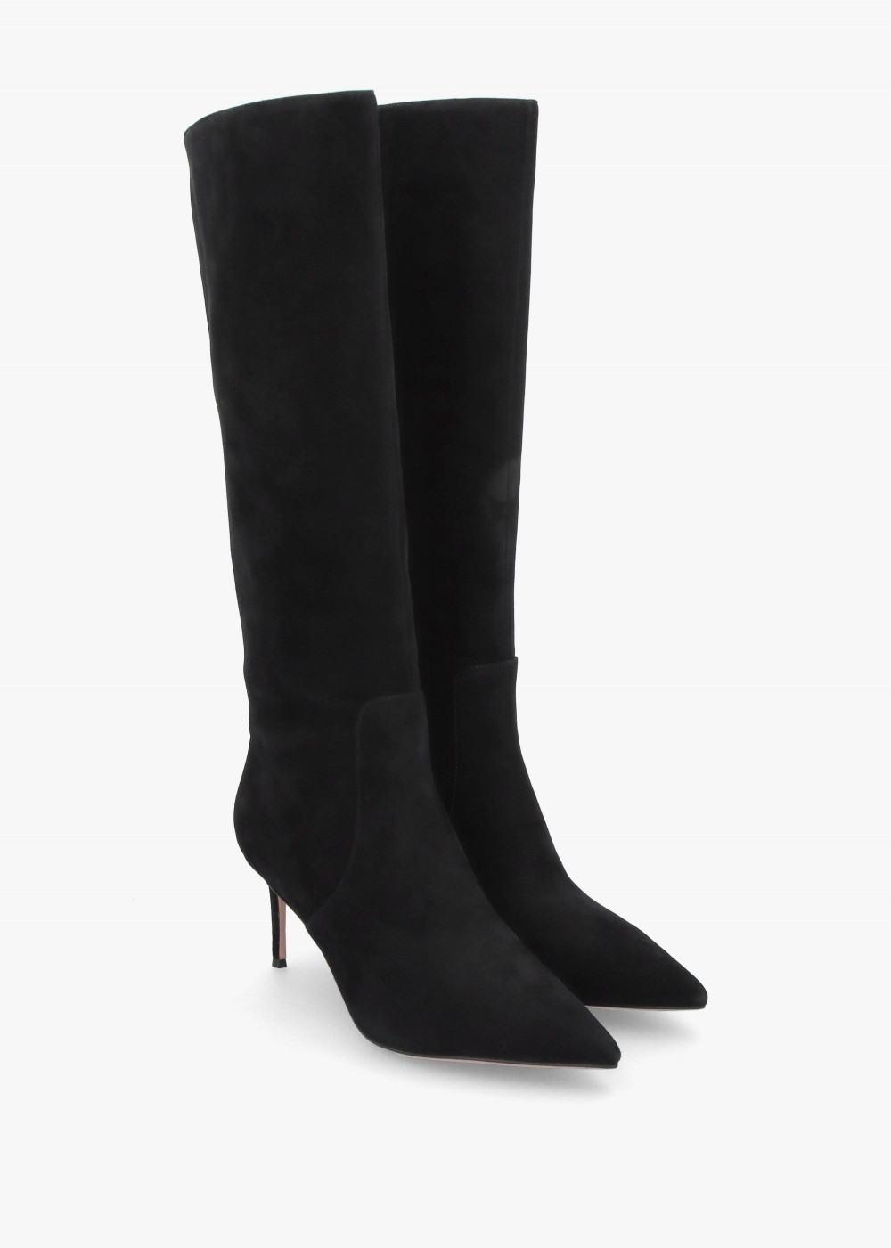 Saffia Black Suede Slim Heel Knee Boots | Daniel Footwear (UK)