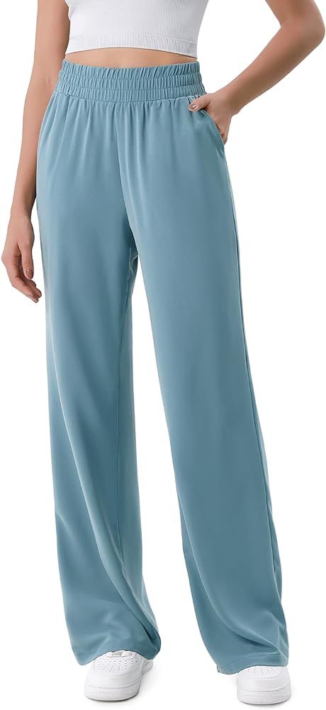 ODODOS Chiffon Flowy Wide Leg Pants for Women Lightweight High Waist Pull-On Pants with Pockets | Amazon (US)