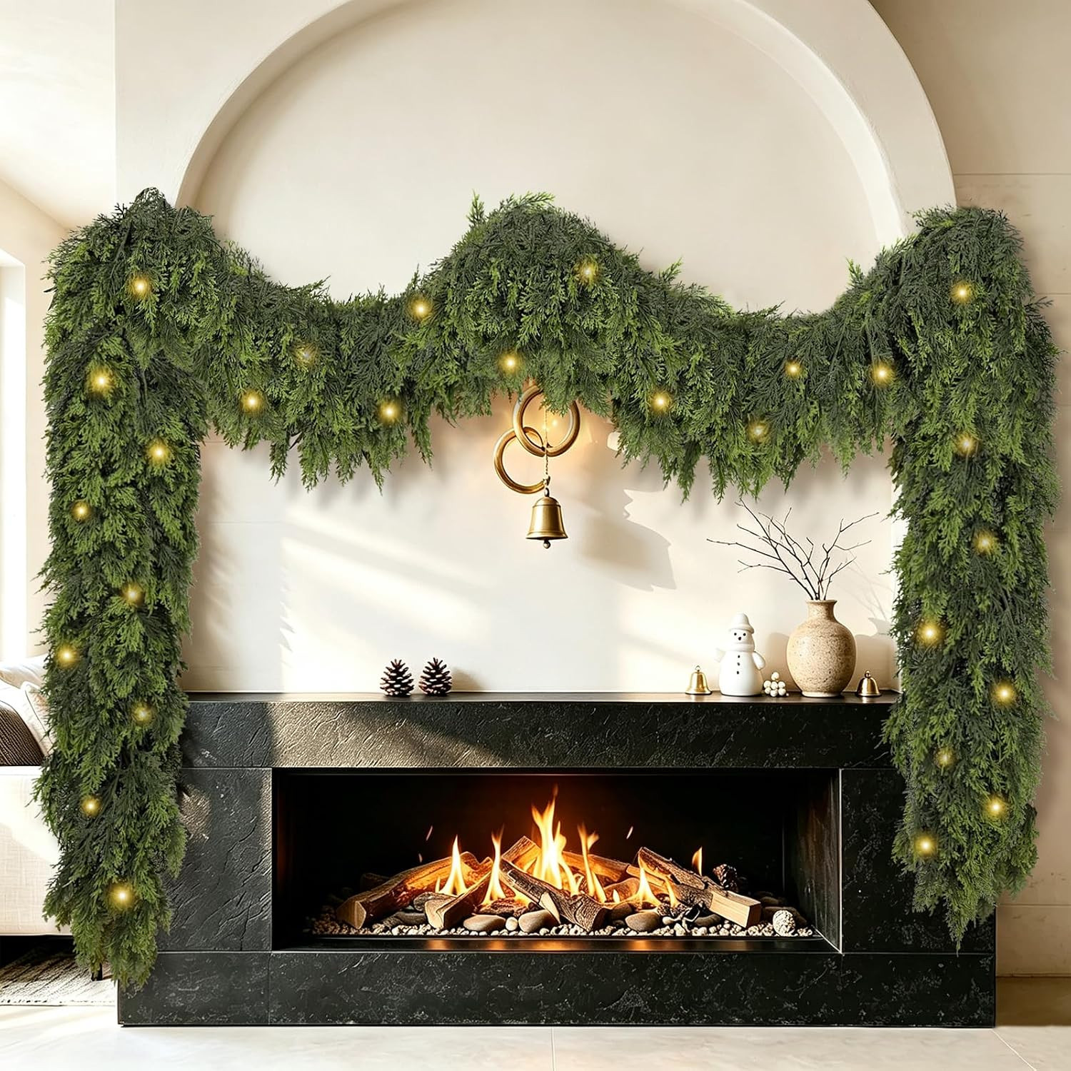 9Ft Real Touch Cedar Garland Christmas Garland with Lights | Amazon (US)