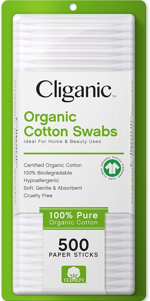 Cliganic Organic Cotton Swabs, 500 Count - 100% Pure Natural Cotton, Chlorine-Free Hypoallergenic... | Amazon (US)