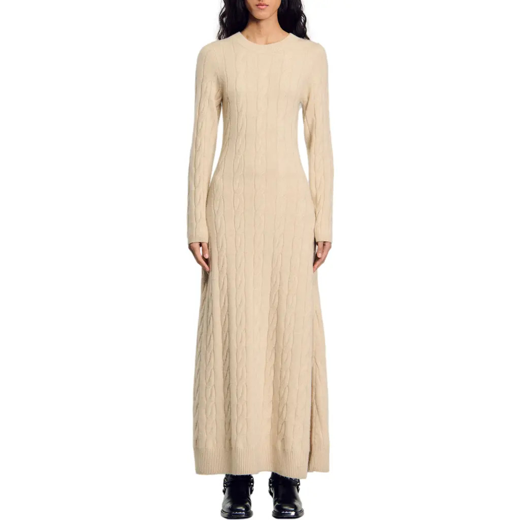 SANDRO Cable knit maxi dress in Beige at Nordstrom, Size 34 Eu | Nordstrom