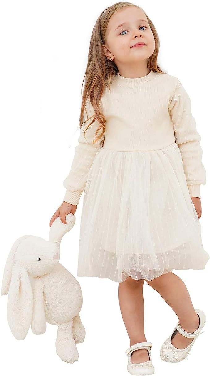 BFUSTYLE Baby Girls Tulle Dress Toddler Kids Long Sleeve Knit Dresses 1-5 Years | Amazon (US)