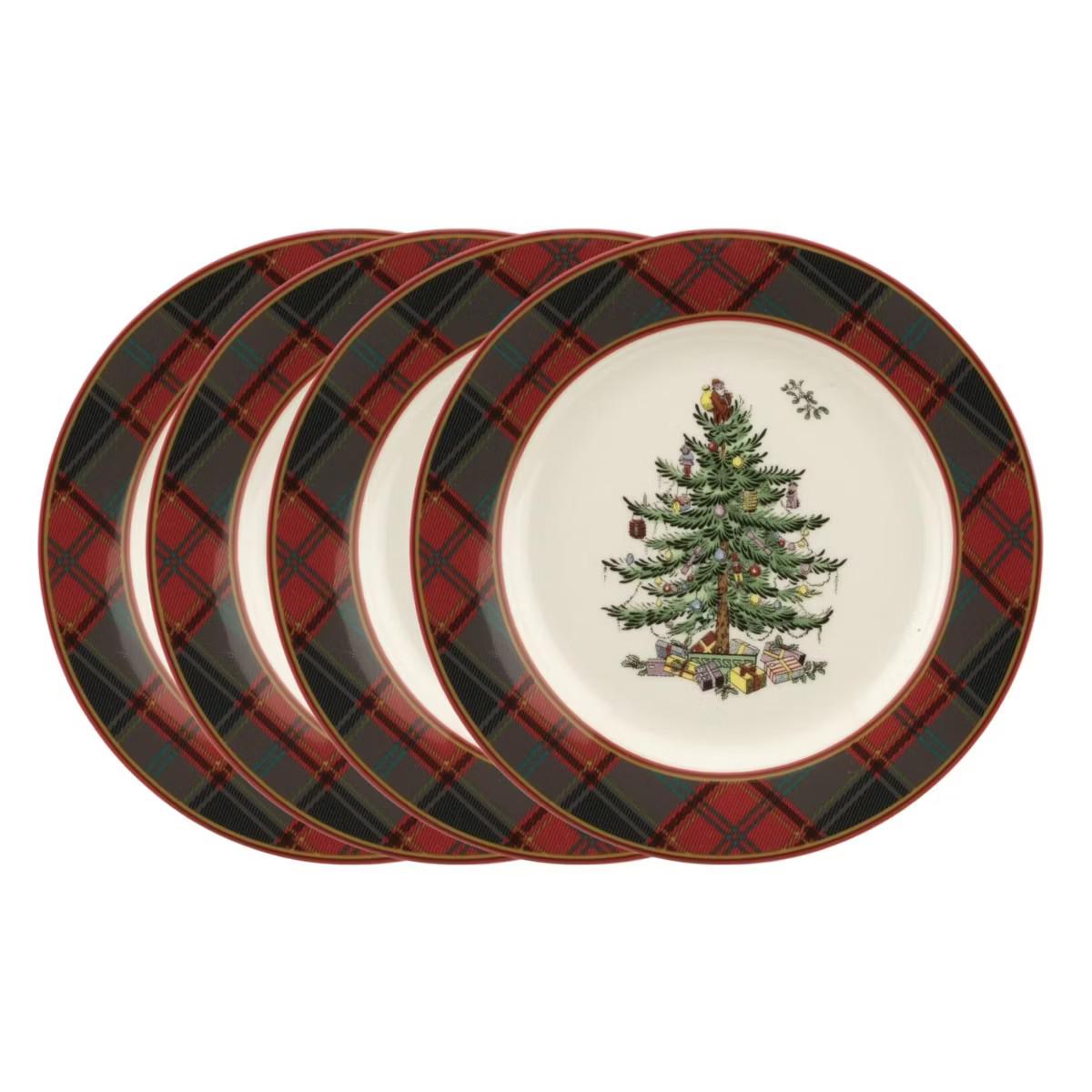 Spode Christmas Tree Tartan 7.75" Salad Plate, Set of 4, Festive Table Setting for Parties & Gath... | Target