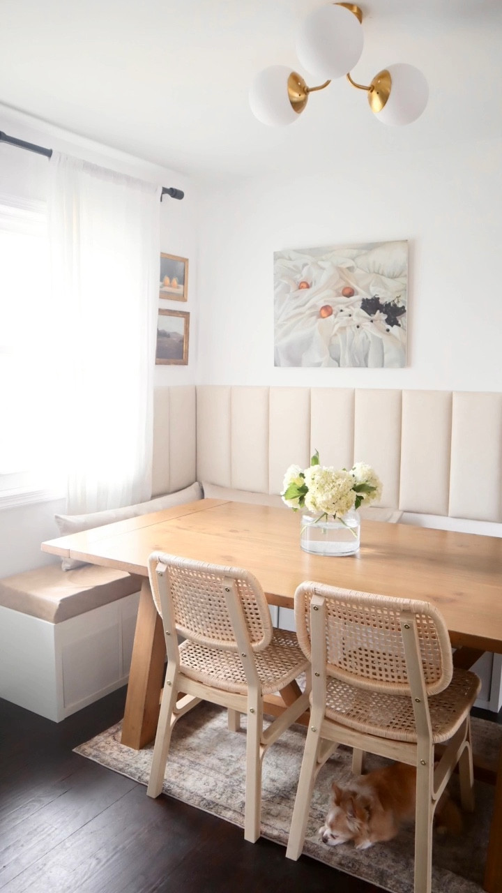 IKEA hack! 🚨✨ Here’s how I used 2 Kallax shelves paired with DIY leather cushions to bring my banquette vision to life. I also discovered peel and stick upholstered panels are a thing!? 😍 Everything is linked below! #arguetaabode

#LTKstyletip #LTKhome #LTKfamily