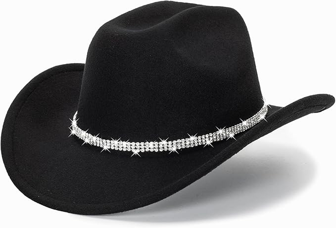 Glitter Silver Black Cowboy Hats for Women - Western Sparkly Rhinestone Cowgirl Hat for Ladies Si... | Amazon (US)