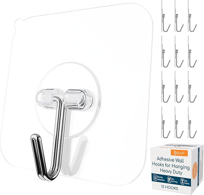 GLUIT Adhesive Wall Hooks for Hanging Heavy Duty 22 lbs Hooks for Walls No Damage, Towel Sticky C... | Amazon (US)