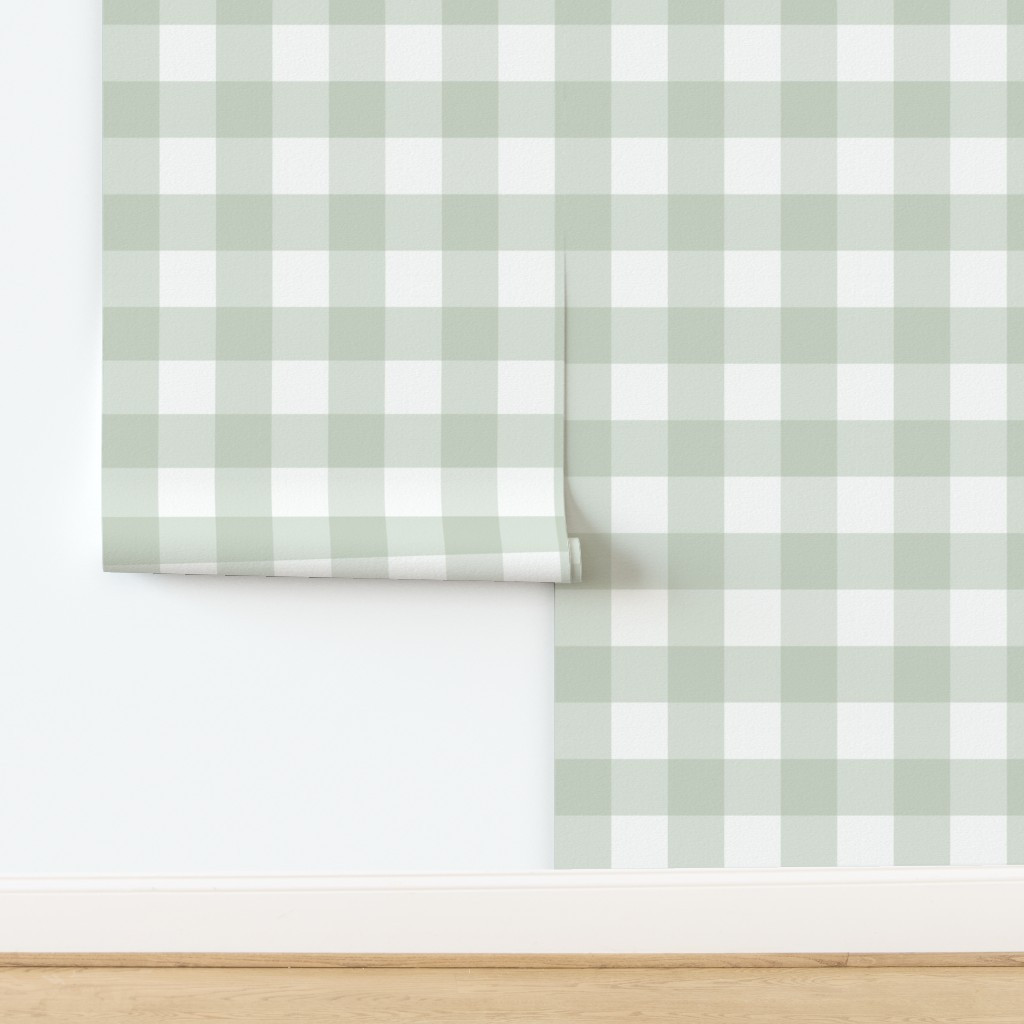 3" Gingham Soft Sage Green Gingham Medium Check Buffalo Plaid Wallpaper | Spoonflower | Spoonflower