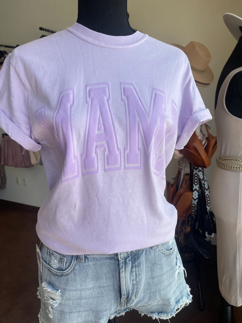 Mama T-shirt, Mama Puff Vinyl Tee, Lilac Mama Tee, Mama Shirt, Mama Comfort Colors Tee - Etsy | Etsy (US)