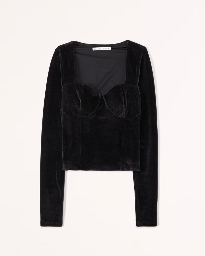 Women's Long-Sleeve Velvet Corset Top | Women's | Abercrombie.com | Abercrombie & Fitch (US)