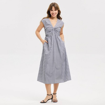 Women's Twist-Front Midi Dress - A New Day™ Blue Gingham Check XS | Target