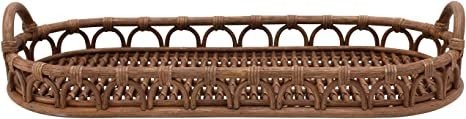 Creative Co-Op Hand-Woven Rattan Handles Tray, 32"L x 13"W x 4"H, Natural | Amazon (US)