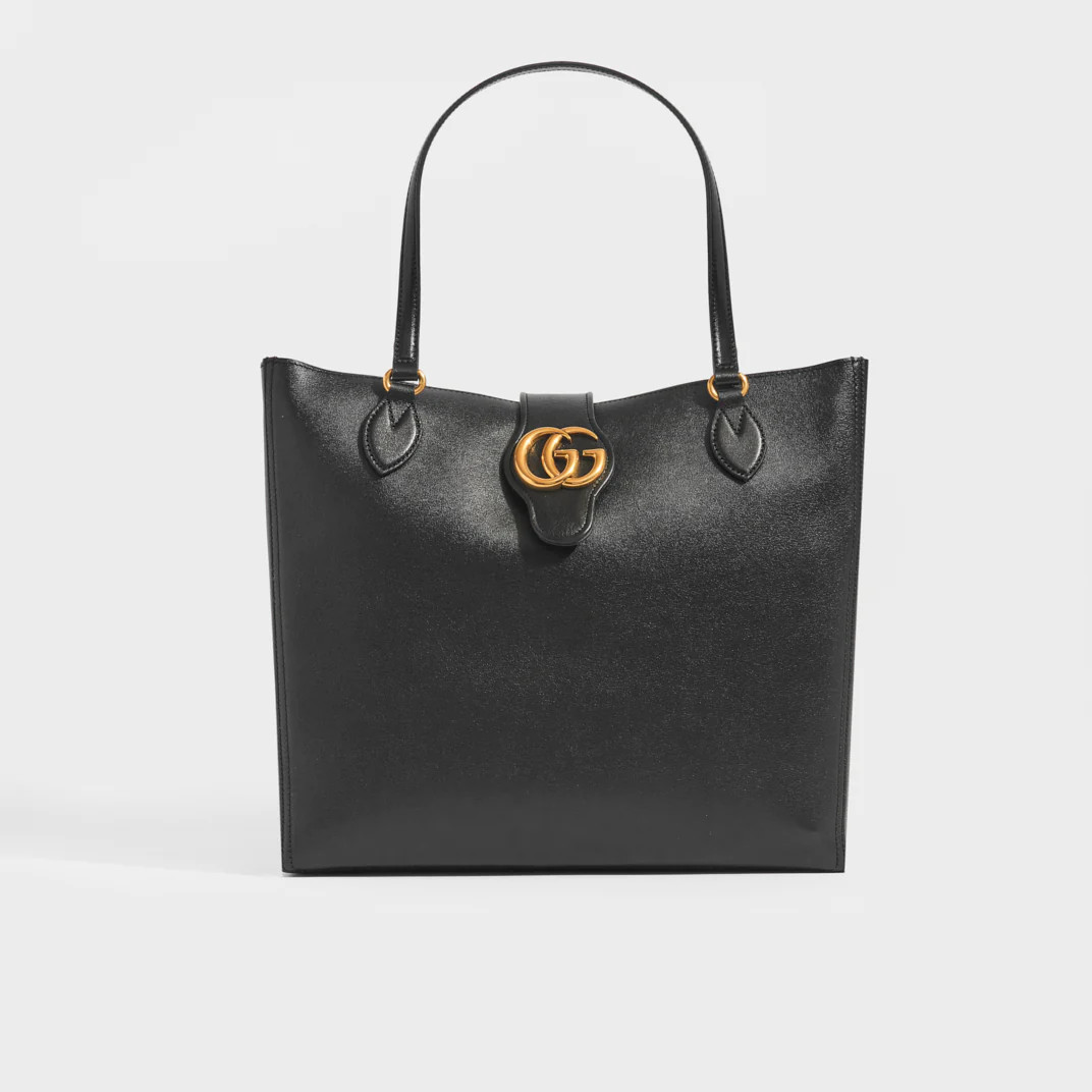 GUCCI Medium Tote with Double G in Black Leather | COCOON