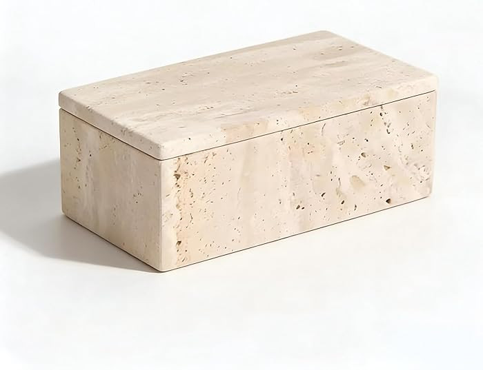 Natural Marble Storage Rectangle Containers Cotton Swab Holder, Organizers with Lids,Travertine S... | Amazon (US)