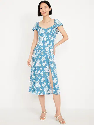 Flutter-Sleeve Crepe Midi Dress | Old Navy (US)