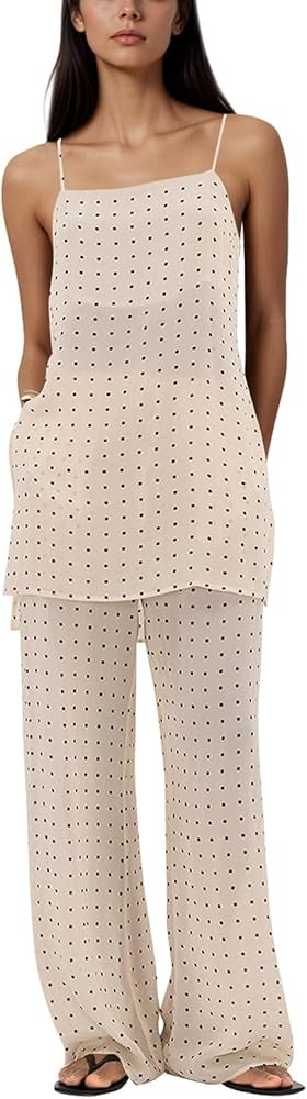 Polka Dot Two Piece Lounge Sets for Women Spaghetti Straps Cami Top Pants Matching Outfits Summer... | Amazon (US)