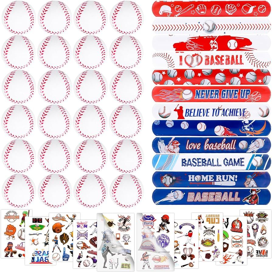 60Pcs baseball Party favors mini foam ball with Baseball tattoos Slap Bracelets Baseball themed B... | Amazon (US)