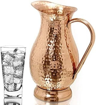 Amazon.com: Copper Pitcher with a Lid - Pure Solid Copper Handcrafted Hammered Jug, Capacity 70 O... | Amazon (US)