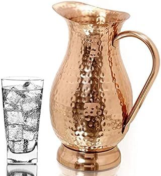 Amazon.com: Copper Pitcher with a Lid - Pure Solid Copper Handcrafted Hammered Jug, Capacity 70 O... | Amazon (US)