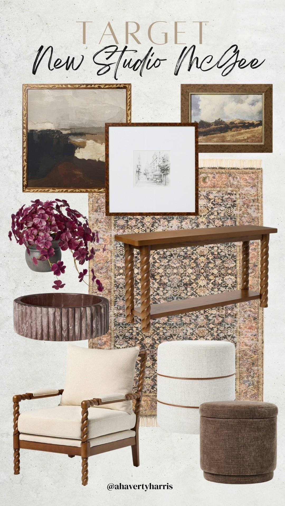 New Target Studio Mcgee fall home decor - absolutely love these affordable vintage inspired wall art and rug,  console table for along your sofa or in your entryway,  and this mudcloth ottoman is the perfect addition under your console table or as an accent in your living room in  front of the fireplace! Fall home,  fall decor

#LTKHome #LTKStyleTip #LTKFindsUnder100
