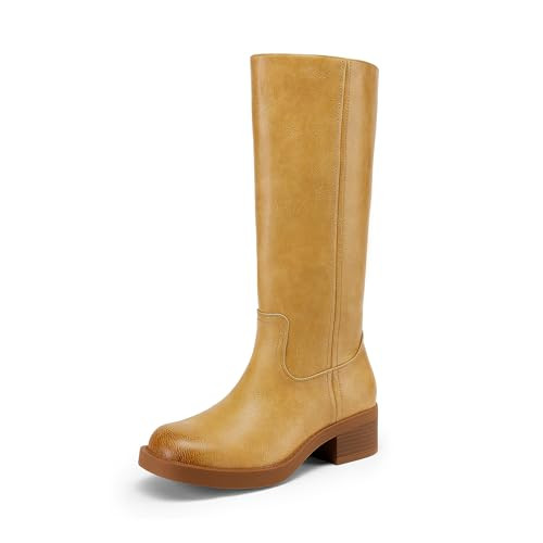 Amazon.com | DREAM PAIRS Womens Knee High Boots Square Toe Platform Chunky Block Heel Banana Camp... | Amazon (US)