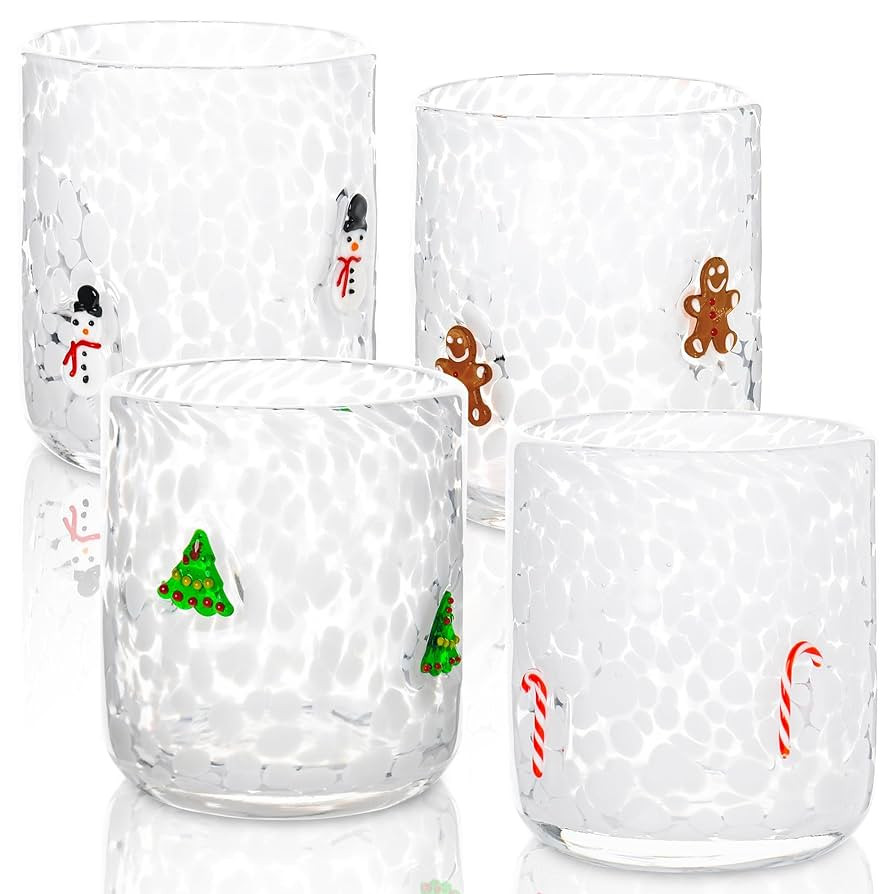 4 Pcs Christmas Icon Glass Cups Set - 14 oz Snowman Gingerbread Man Candy Cane Xmas Tree Stemless... | Amazon (CA)