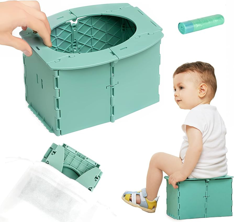 Portable Potty Seat for Toddler Foldable Travel Potty Training Toilet Seat with Cleaning Bags Reu... | Amazon (US)
