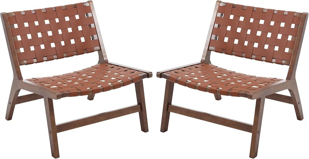 Brown Leather Accent Chairs Set of 1 for Living Room, Mid-Century Modern Faux Leather Woven Armle... | Amazon (US)