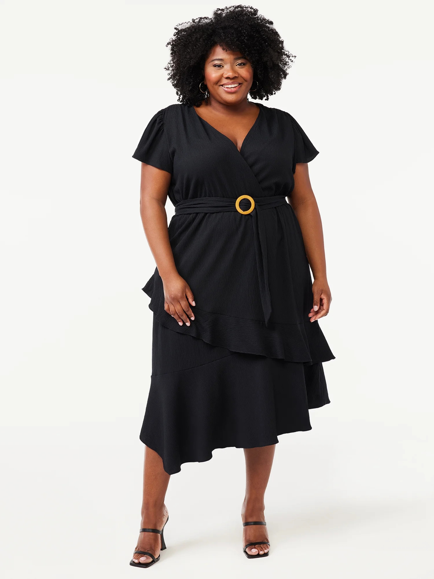 Sofia Jeans by Sofia Vergara Women's Plus Belted Wrap Dress with Flutter Sleeves | Walmart (US)