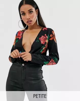 Missguided Petite plunge bodysuit in floral print | ASOS US