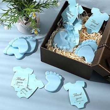 60 Sets Baby Shower Favors Handmade Feet Scented Soap Set with Gift Bags Cards Bulk Blue Baby Sho... | Amazon (US)