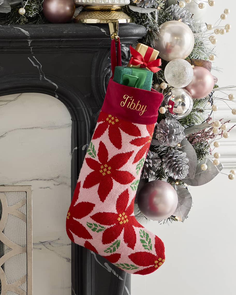 Bauble Stockings x Sainty Nelsen "Fa-LaLa's Poinsettias" Christmas Stocking, Personalized | Neiman Marcus