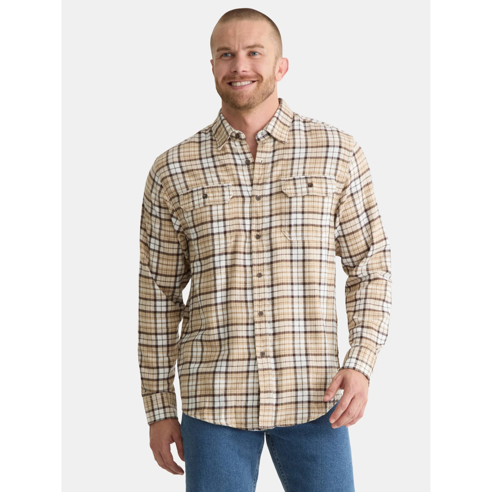 George Men's Flannel Shirt with Long Sleeves, Sizes XS-3XLT | Walmart (US)