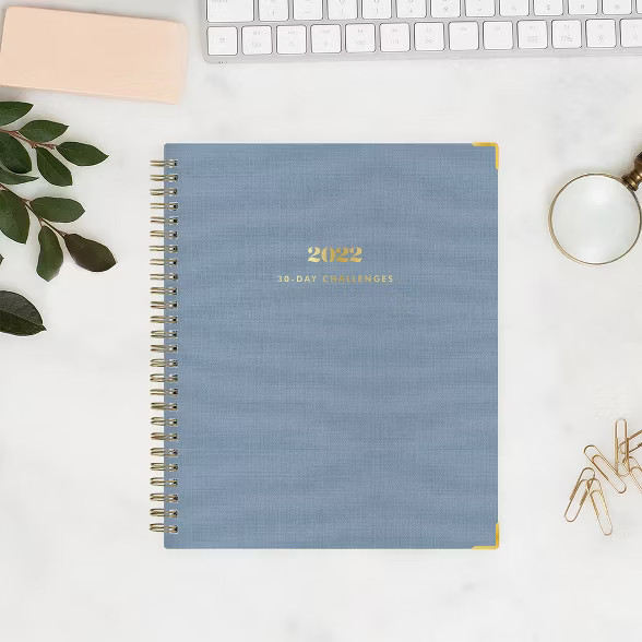 2022 30 Day Challenge Planner 7"x9" Bookcloth Weekly/Monthly Wirebound Dark Blue - The Everygirl ... | Target