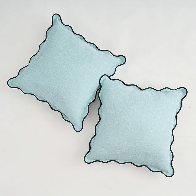 Scalloped Throw Pillow Covers Set of 2 for Living Room, Soft Cotton & Cozy Linen, Boho Sytle Deco... | Amazon (US)