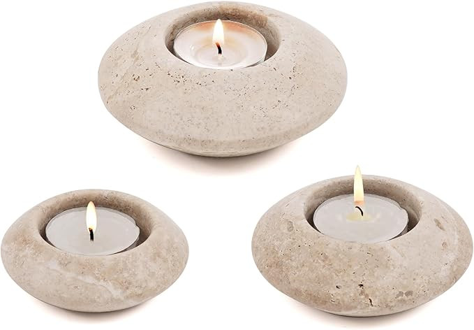 Tea Light Candle Holders Set of 3 – Handcrafted Natural Marble Tealight & Votive Holders in Gra... | Amazon (US)