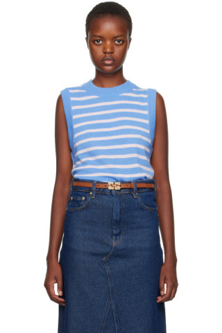 GANNI - Blue Striped Vest | SSENSE