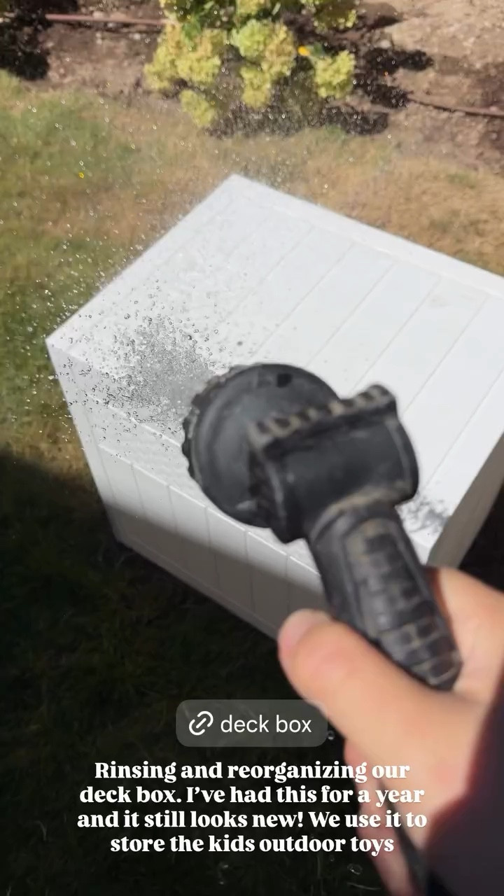 Deck Box! 
Rinsing and reorganizing our deck box. I've had this for a year and it still looks new! We use it to store the kids outdoor toys

#LTKsummer #LTKhome